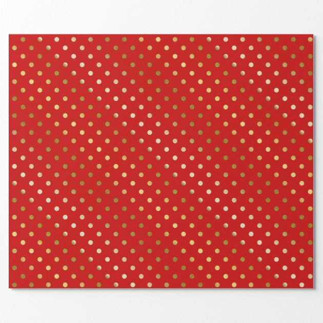 Trendy Gold Glitter Polka Dots Hot Red Wrapping Paper