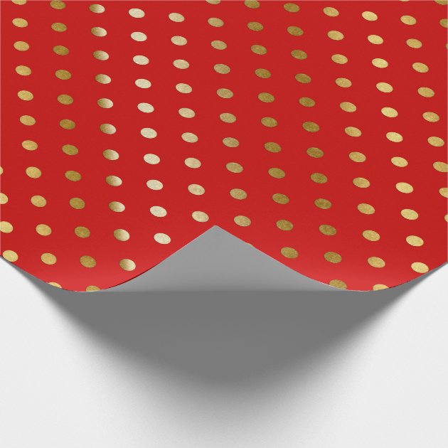 Trendy Gold Glitter Polka Dots Hot Red Wrapping Paper 4/4
