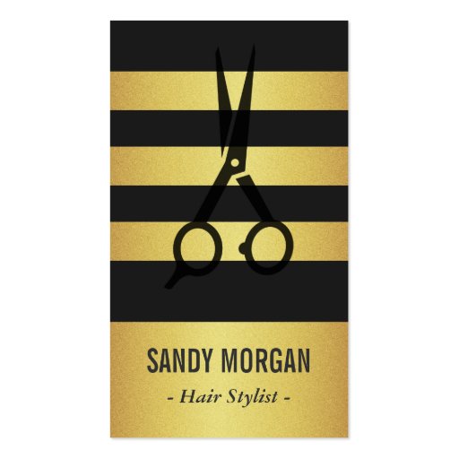 Trendy Gold Glitter Stripes Design - Hair Stylist Business Card (front side)