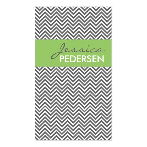 Trendy Green and Gray Chevron Business Cards (front side)