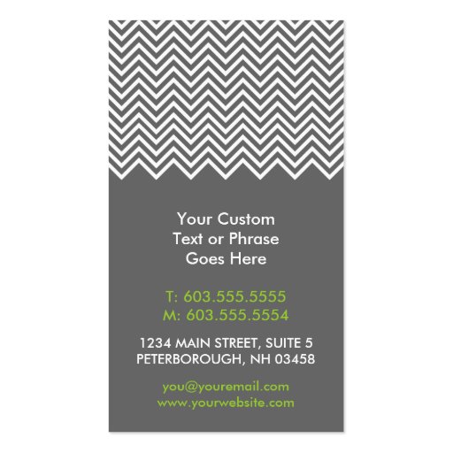 Trendy Green and Gray Chevron Business Cards (back side)