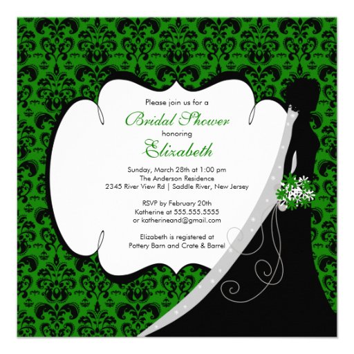 Trendy Green Damask Bride Bridal Shower Invite