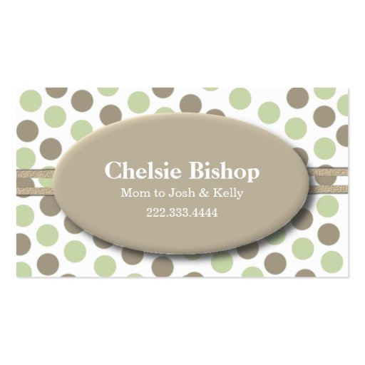Trendy Green & Taupe Polka Dot Mommy card Business Card (front side)