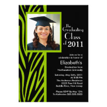 Trendy Green Zebra Photo Graduation Invitation