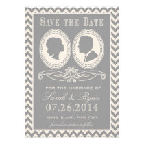 Trendy Grey Chevron & Script Save the Date invitations