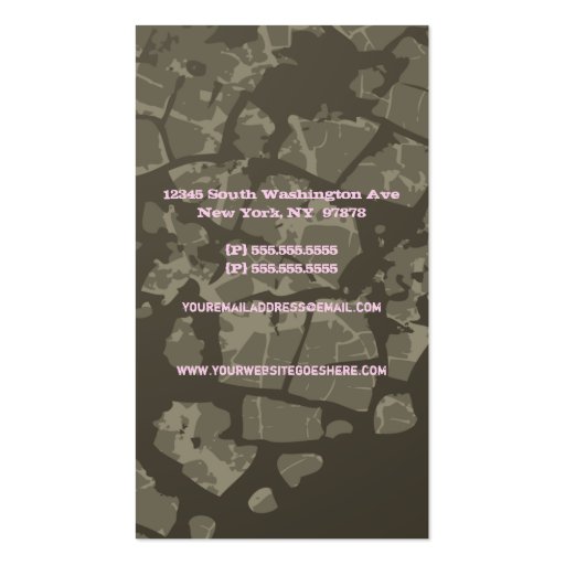 Trendy grey pink camouflage cosmetologist cards business card template (back side)