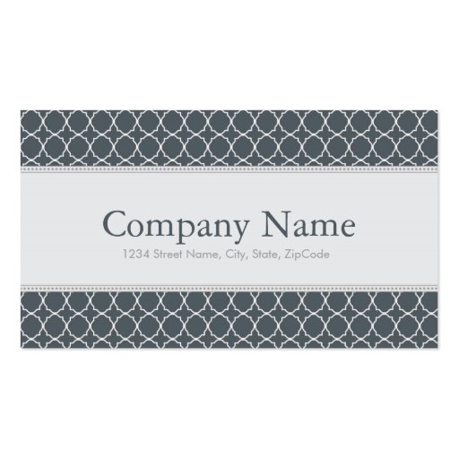 Trendy Grey Quatrefoil Pattern Business Cards (front side)