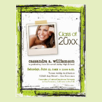 Trendy Grunge Graduation Announcement (lime) postcards