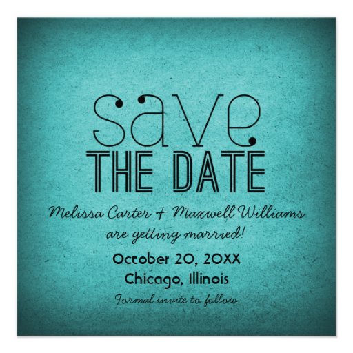 Trendy Grunge Save the Date Invite, Teal