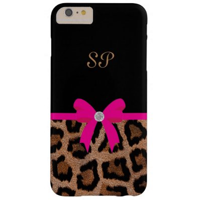 Trendy Hot Pink and Black Leopard Bow Monogram Barely There iPhone 6 Plus Case
