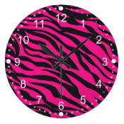 Trendy Hot Pink Fuchsia Black Zebra Stripes Print Wall Clocks