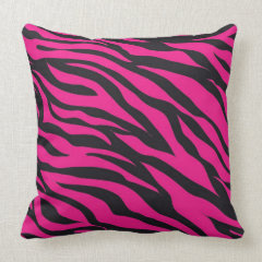 Trendy Hot Pink Fuchsia Black Zebra Stripes Print Pillow