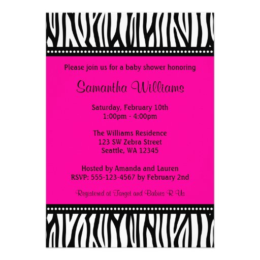 Trendy Hot Pink Zebra Girl Baby Shower Invitations