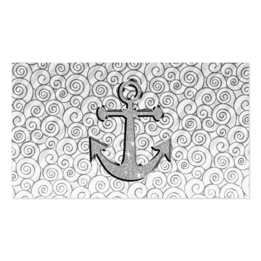 Trendy Image of White Glitter Anchor on Stripes Business Card (back side)