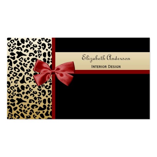 Trendy Interior Design Black and Gold Leopard Business Cards (front side)