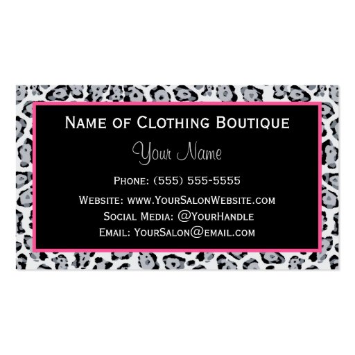 Trendy Jaguar Print Pink Ribbon Fashion Boutique Business Card Template (back side)