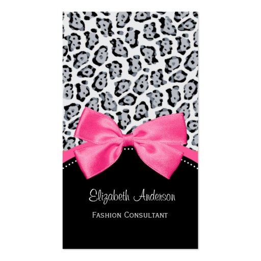Trendy Jaguar Print Pink Ribbon Fashion Boutique Business Card Template (front side)