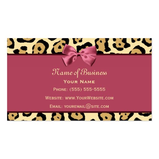 Trendy Jaguar Print With Pink Ribbon Business Name Business Cards (back side)