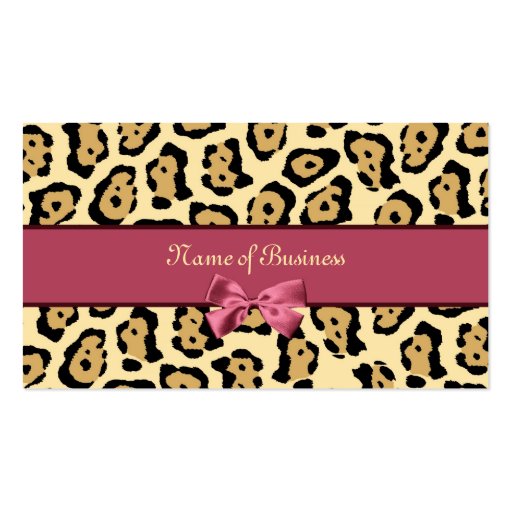 Trendy Jaguar Print With Pink Ribbon Business Name Business Cards (front side)