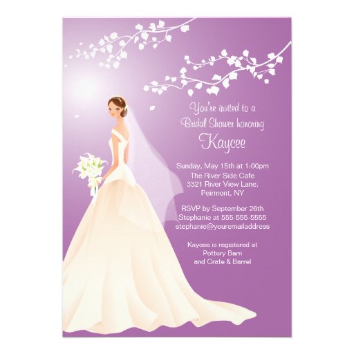 Trendy Lavender BRUNETTE  Bride Bridal Shower Custom Announcements