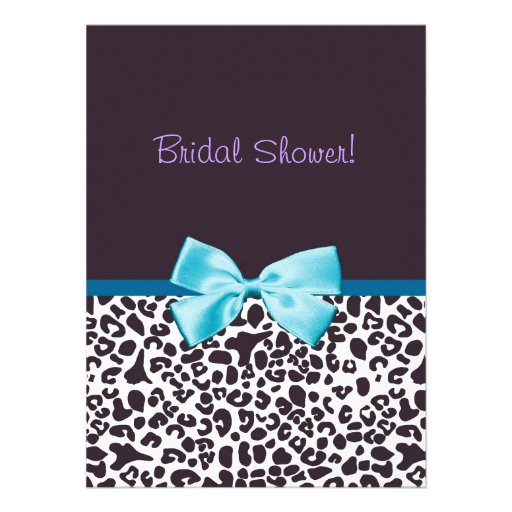 Trendy Leopard Print and Blue Ribbon Bridal Shower Personalized Invite