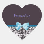 Trendy Leopard Print and Blue Ribbon With Name Stickers