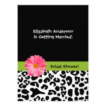 Trendy Leopard Print and Pink Daisy Bridal Shower Custom Announcements