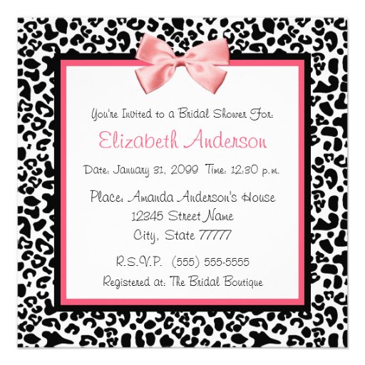 Trendy Leopard Print and Pink Ribbon Bridal Shower Personalized Invite