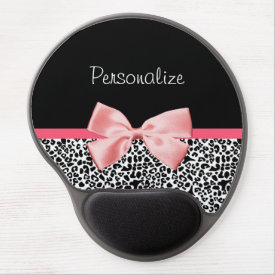 Trendy Leopard Print and Pink Ribbon With Name Gel Mousepad