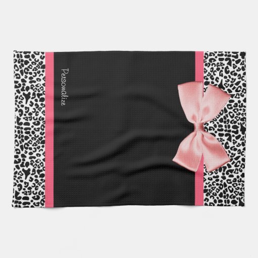 Trendy Leopard Print and Pink Ribbon With Name Kitchen Towel from ...