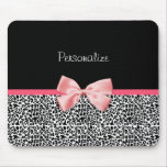 Trendy Leopard Print and Pink Ribbon With Name Mouse Pads