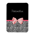 Trendy Leopard Print and Pink Ribbon With Name Magnet
