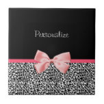 Trendy Leopard Print and Pink Ribbon With Name Tiles