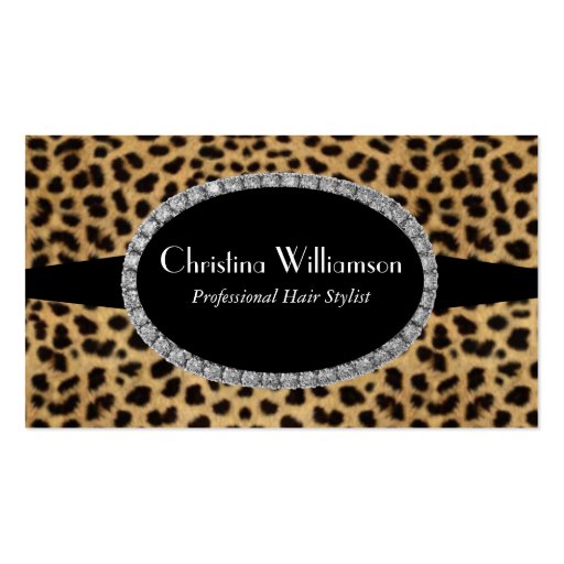 Trendy Leopard print Rhinestones Business Card Templates (front side)