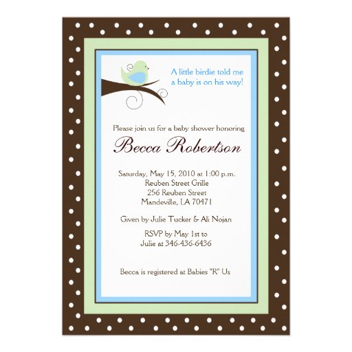 Trendy Little Birdie Baby Shower 5x7 Invitation