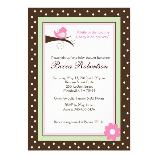 Trendy Little Birdie Baby Shower 5x7 Invitation