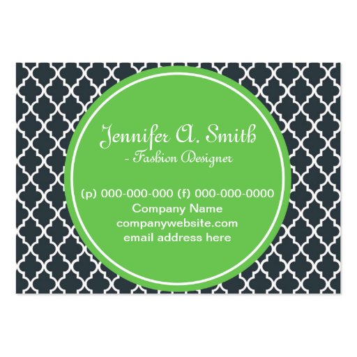 trendy, lovely, classic, green, B&W quatrefoil Business Cards (front side)