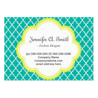 trendy, lovely, classic, yellow, teal quatrefoil business cards