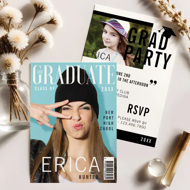 Trendy Magazine Cover Inspired Grad Invitation Zazzle