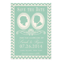 Trendy Mint Chevron & Script Save the Date invitations