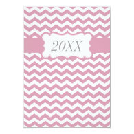 Trendy, modern soft pink chevron graduation invites