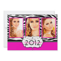 Trendy Modern Zebra Striped Graduation Invitation