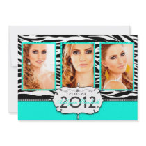 Trendy Modern Zebra Striped Graduation Invitation