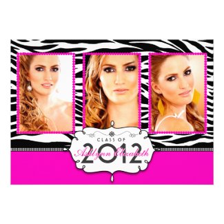 Trendy Modern Zebra Striped Graduation Invitation