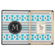 Trendy Monogrammed Aztec Tribal Pattern(Turquoise) iPad Air Cases