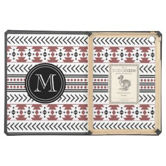 Trendy Monogrammed Aztec Tribal Pattern(Wine Red) iPad Air Cases