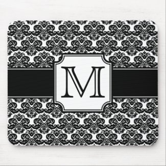 Trendy Monogrammed Damask Mousepad