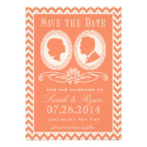 Trendy Orange Chevron & Script Save the Date invitations