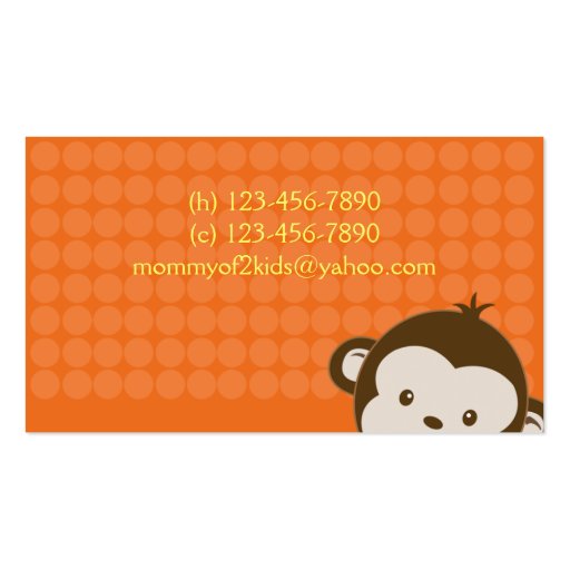 Trendy Orange Monkey Business / Mommy Calling Card Business Card Templates (back side)