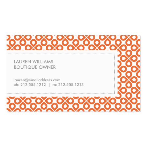 Trendy Orange Pattern for Interior Designer/Salon Business Cards (back side)